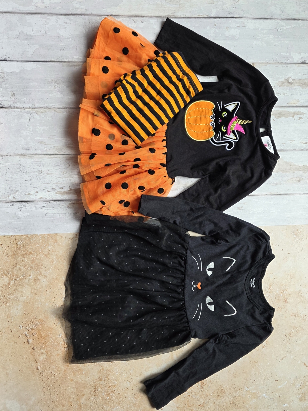 2pc. Black & Orange Halloween Cat Tutu Dress for Kids - Cute Pumpkin Applique